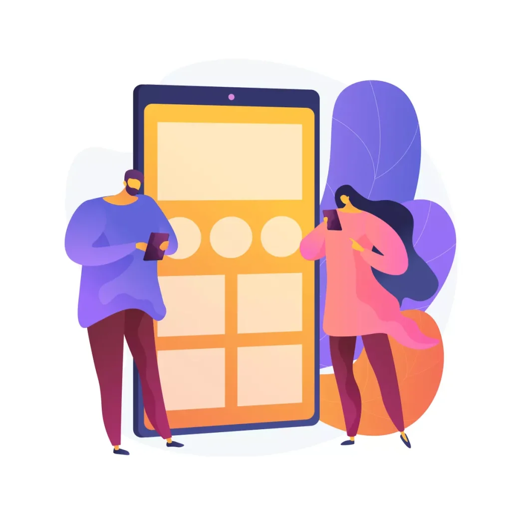 Homem e mulher utilizando aplicativo para gestão do empregado doméstico em smartphone, destaque para interface amigável e facilidade de uso.