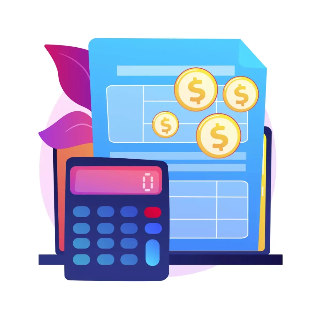 Imagem ilustrativa mostrando uma calculadora, uma folha de pagamento e moedas de dinheiro, relacionada ao salário mínimo das empregadas domésticas no Paraná.