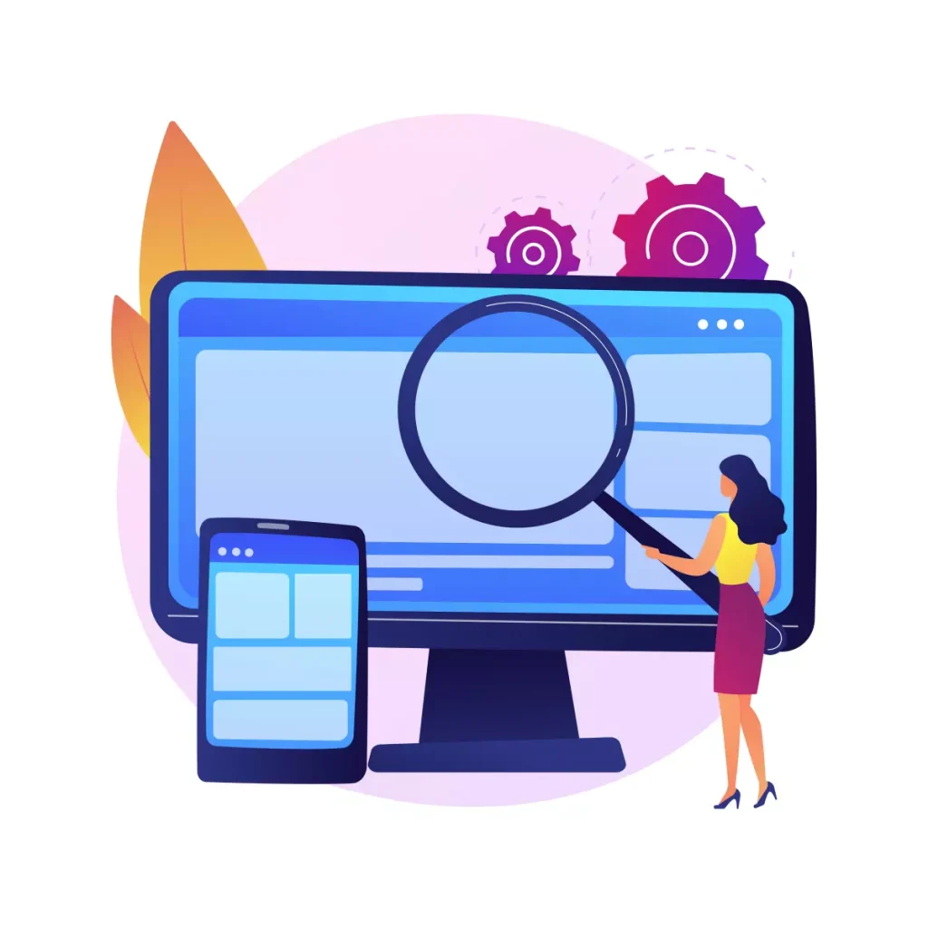 Ilustração de uma ferramenta digital para gerenciamento de empregados domésticos, apresentando computador e smartphone com elementos que remetem a tecnologia e organização.