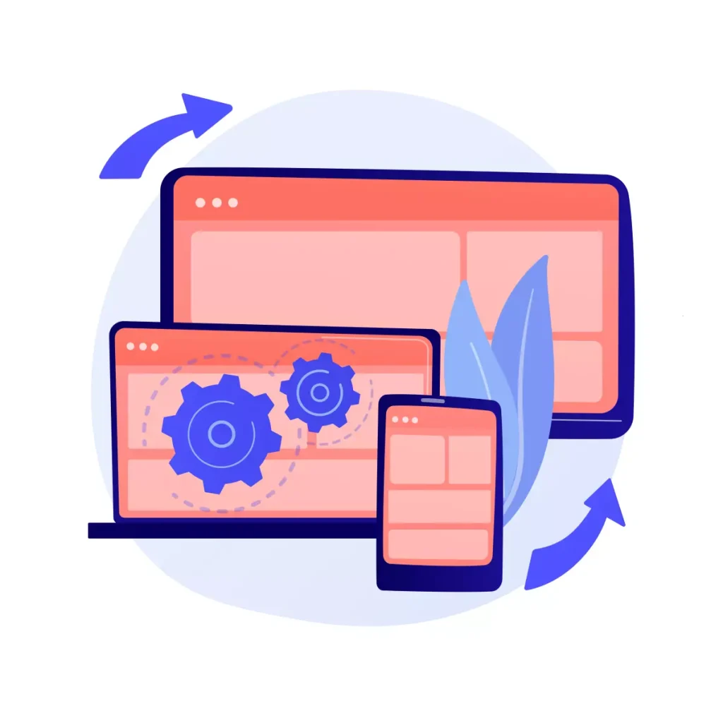 Imagem ilustrativa de dispositivos eletrônicos como computador, tablet e celular com ícones de configurações, representando a atualização da carteira de trabalho da empregada doméstica.