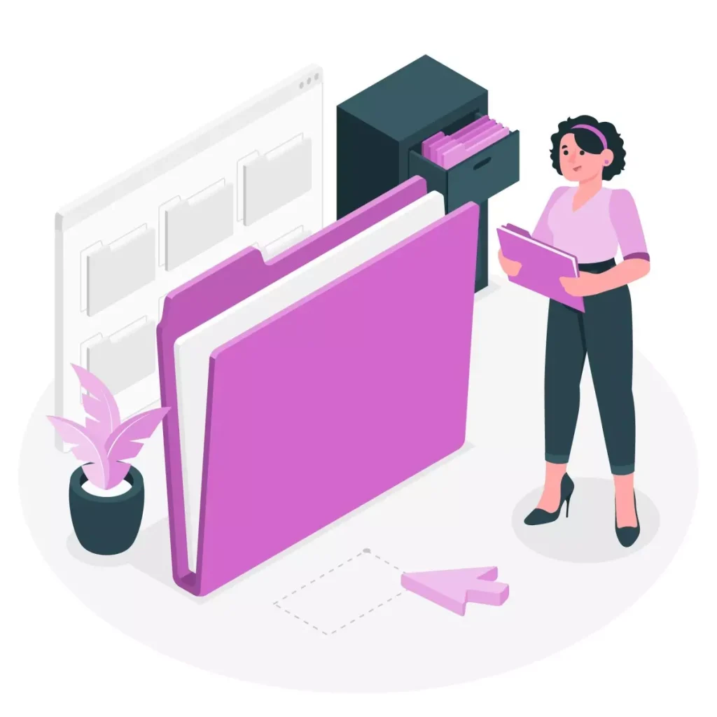 Ilustração de pessoas verificando documentos digitais para cadastro de empregada doméstica no eSocial, destacando a importância da documentação correta.