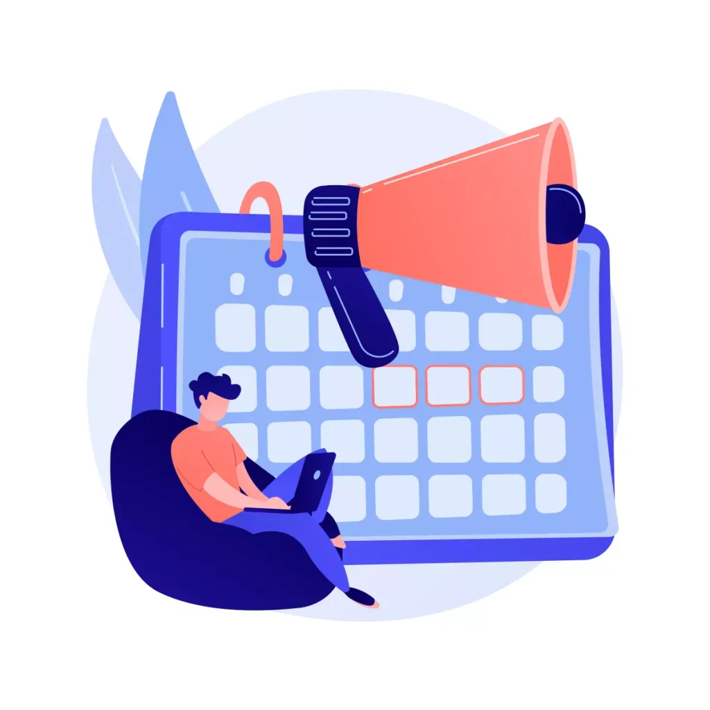 Imagem ilustrativa sobre feriados que o empregado doméstico tem direito, mostrando um calendário com um megafone e uma pessoa ao lado, destacando os dias de descanso na rotina de trabalho.