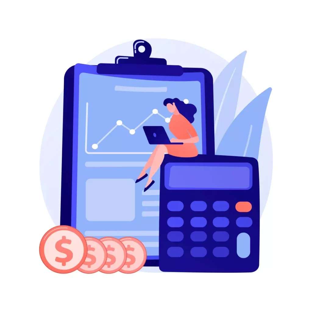 Ilustração digital representando salário proporcional da doméstica, com gráficos, calculadora e moedas, destacando a importância do cálculo correto na remuneração.