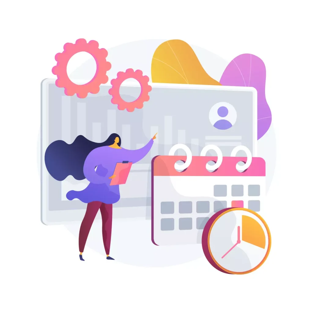Ilustração de um ponto eletrônico digital para doméstica, destacando controle e gestão do tempo, tecnologia moderna e automação de registros trabalhistas.