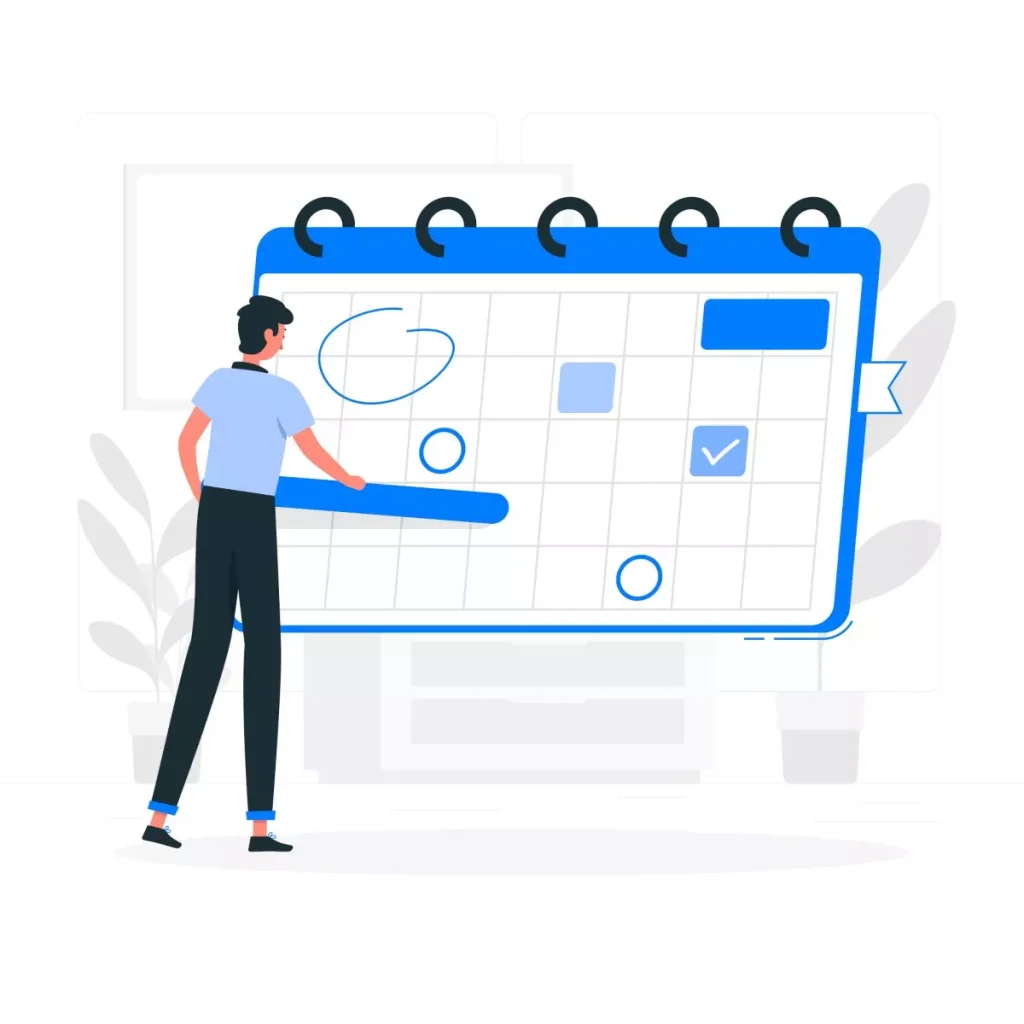 Ilustração de uma pessoa marcando uma data no calendário, representando ponto facultativo para empregada doméstica em uma agenda.