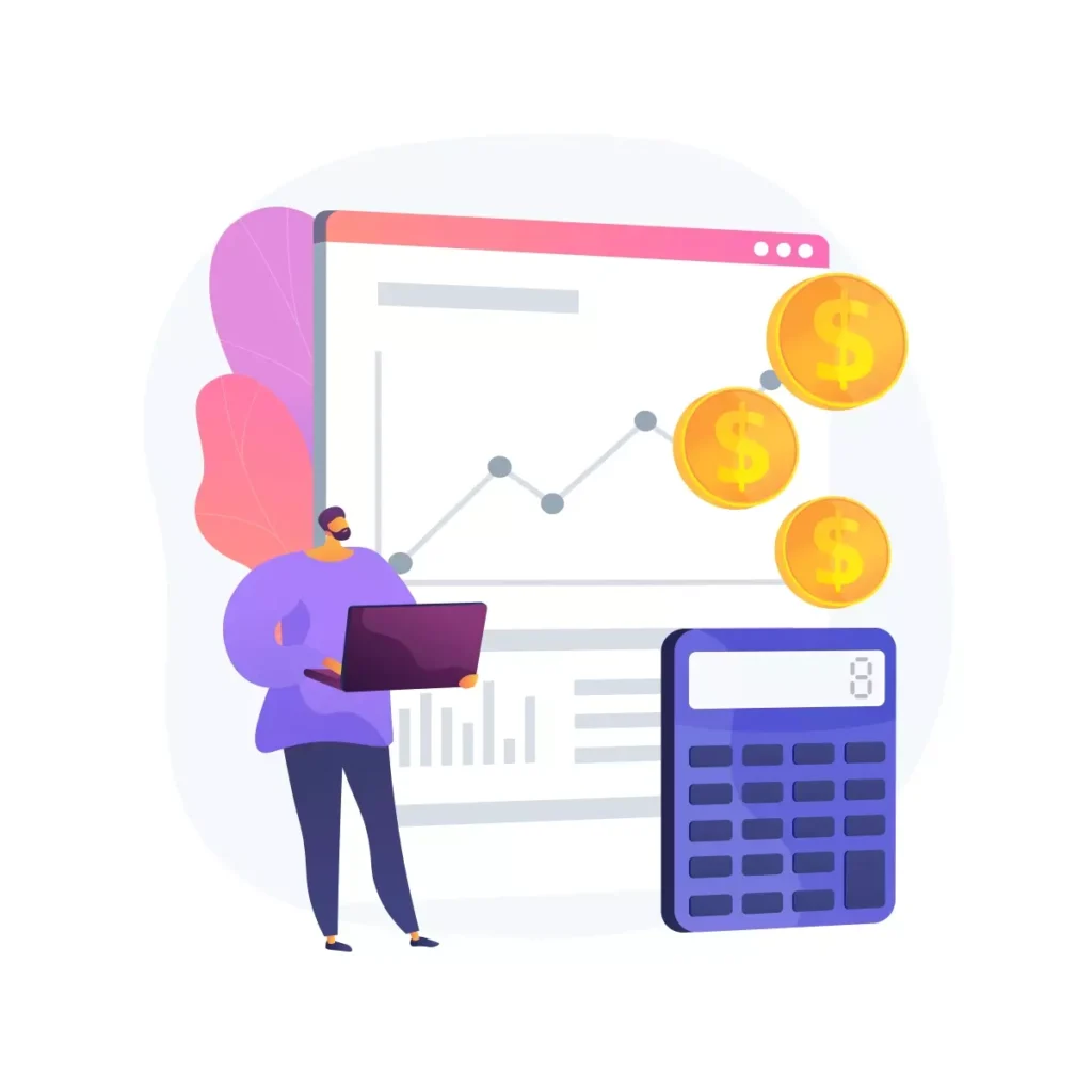 Ilustração sobre cálculo de hora extra e adicional noturno do empregado, com gráfico, moedas e calculadora. Ideal para matérias trabalhistas.