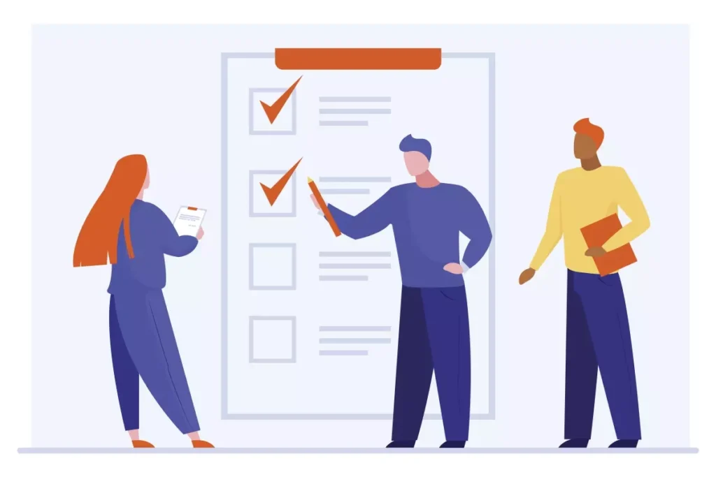 Ilustração representando a rescisão antecipada no contrato de experiência, com pessoas analisando documentos em uma situação de encerramento de contrato de trabalho.