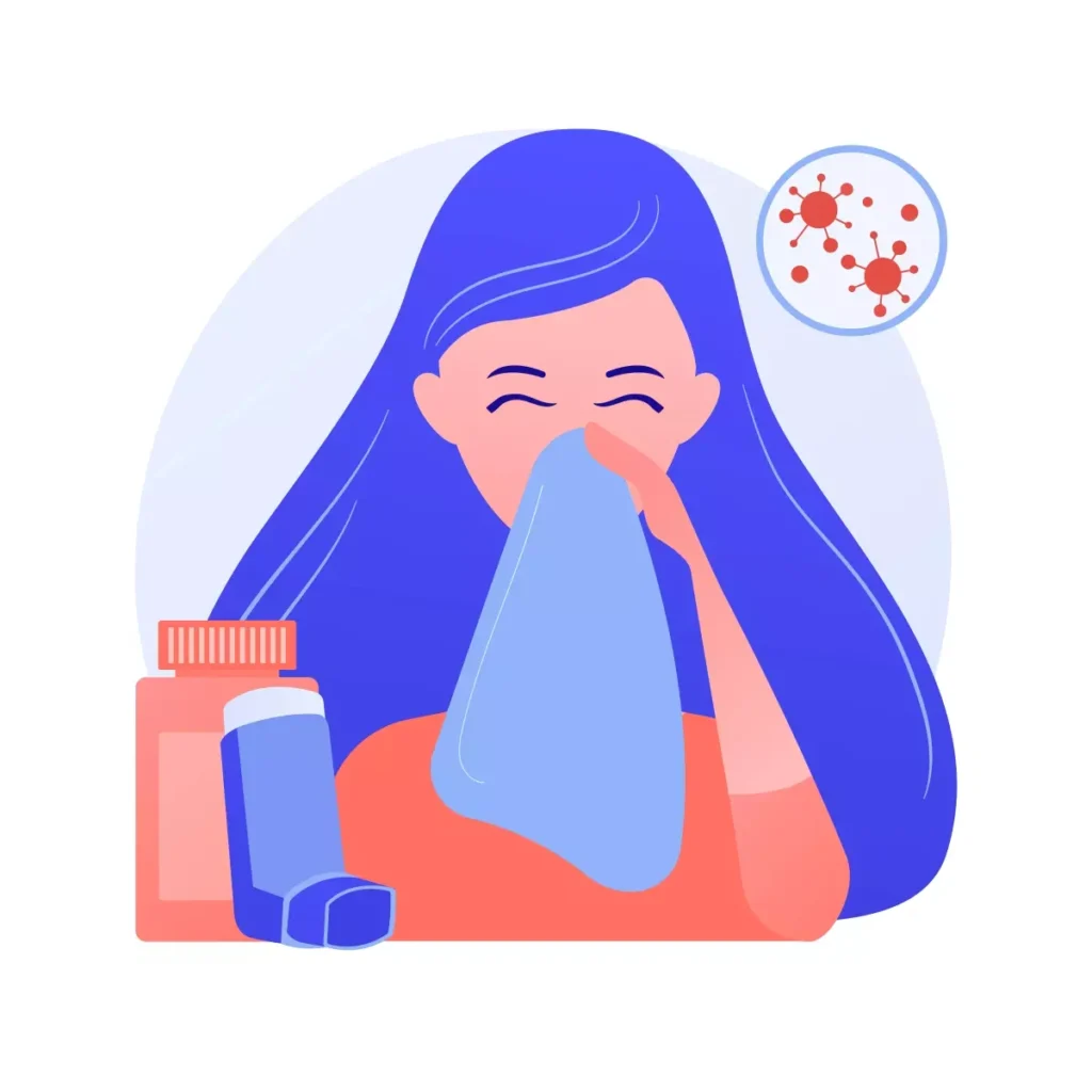 Ilustração de uma mulher tossindo devido ao coronavírus, representando os riscos de contaminação no ambiente de trabalho, levantando a discussão se a COVID-19 pode ser considerada acidente de trabalho.