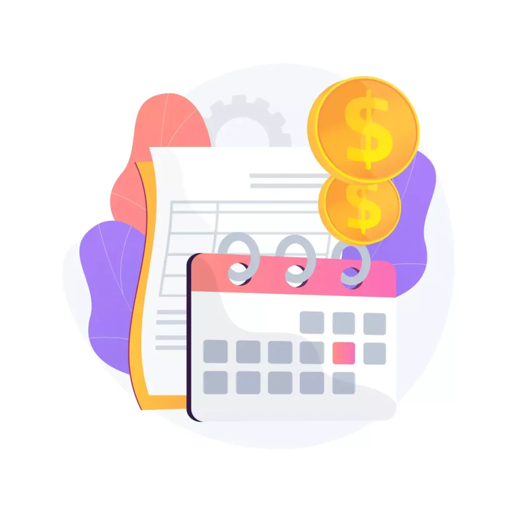 Ilustração representando férias vencidas da empregada doméstica com calendário, dinheiro e documentos, destacando a importância de regularizar direitos trabalhistas.