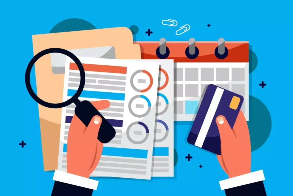 Planejamento financeiro para antecipação de férias e feriados da doméstica, com documentos, calendário, planilhas, cartoes de credito e controle de gastos.