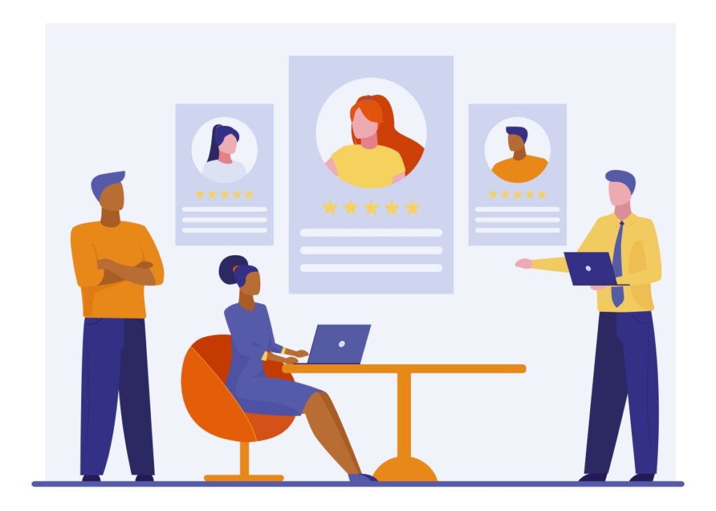 Perfil da empregada doméstica apresentada em ilustração digital, com profissionais discutindo o perfil de uma empregada doméstica, enfatizando a importância do reconhecimento e avaliação do perfil profissional nesse setor.