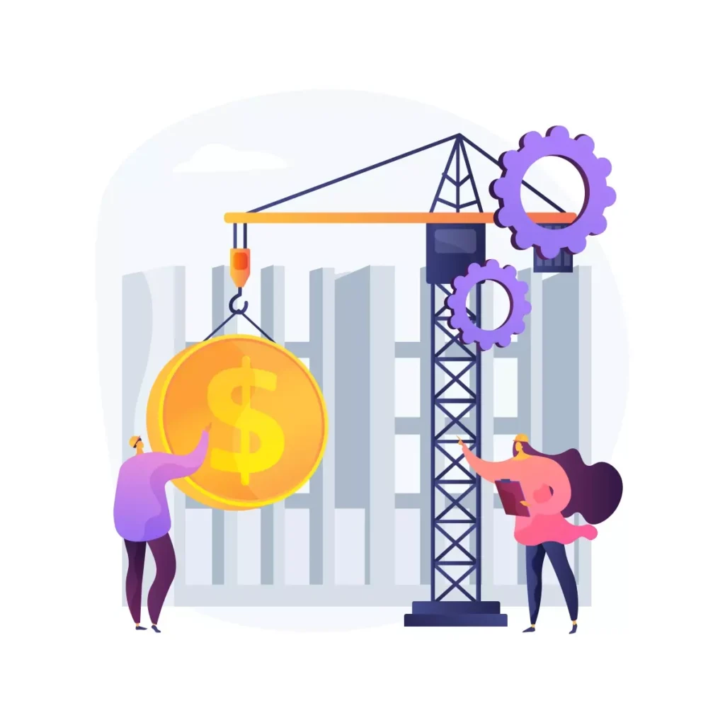 Ilustração do adicional de insalubridade para empregada doméstica, destacando uma balança financeira, uma torre de construção e engrenagens, simbolizando pagamento extra por risco à saúde.