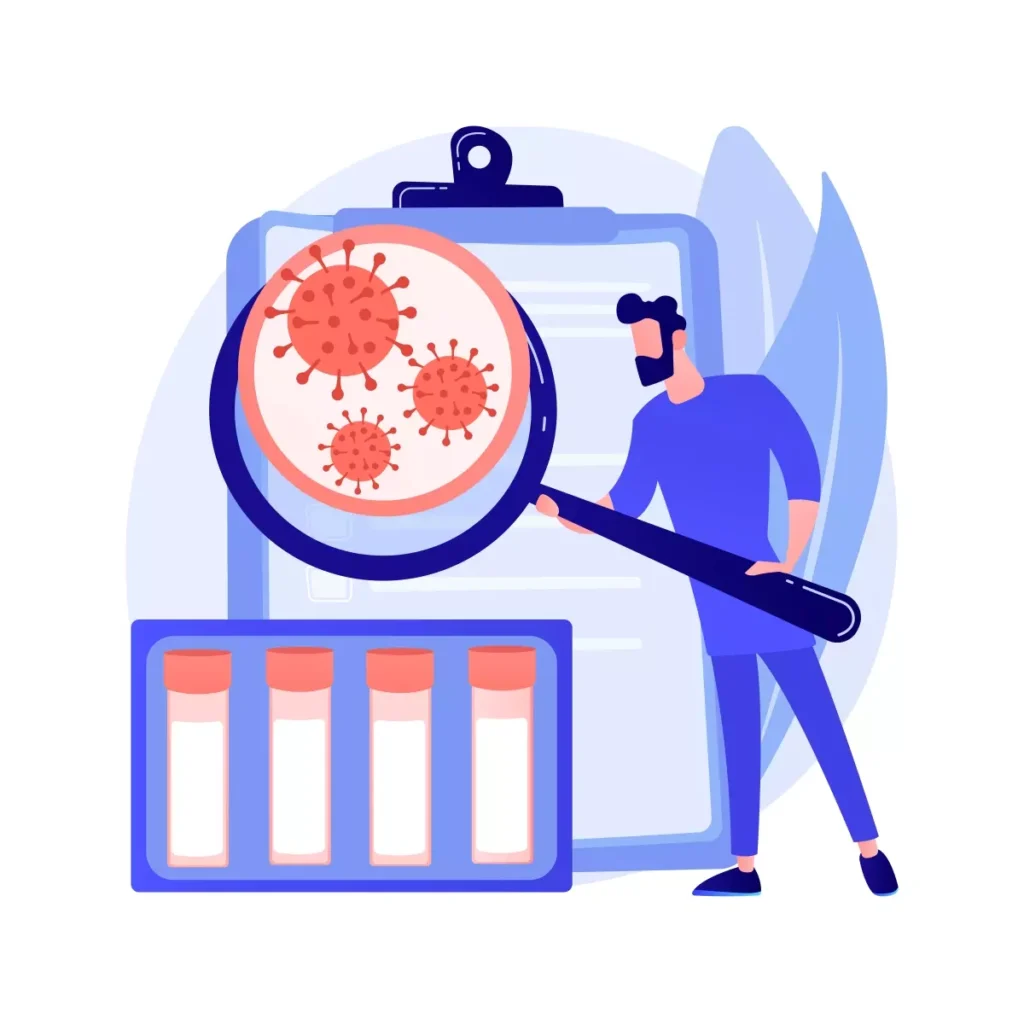 Ilustração destacando a importância do auxílio-doença para domésticas durante a pandemia, com foco na análise de vírus e exames laboratoriais.