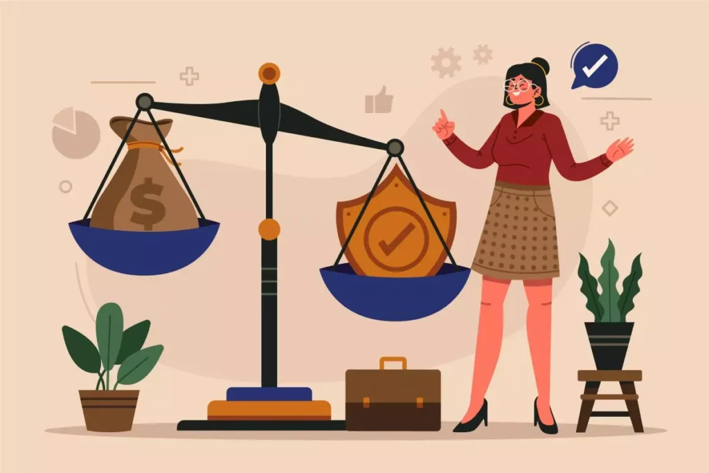 Ilustração representando a prorrogação da suspensão de contrato e redução de jornada de trabalho, com balanços e uma mulher explicando o tema.