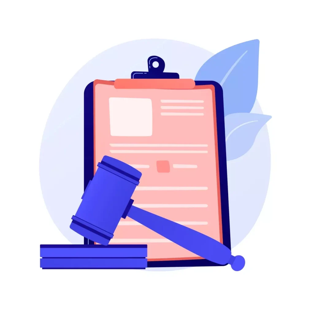 Ilustração sobre regularização do empregado doméstico, mostrando duas pessoas ao lado de um grande documento e uma delas segurando uma caneta gigante, simbolizando assinatura e formalização da relação de trabalho.