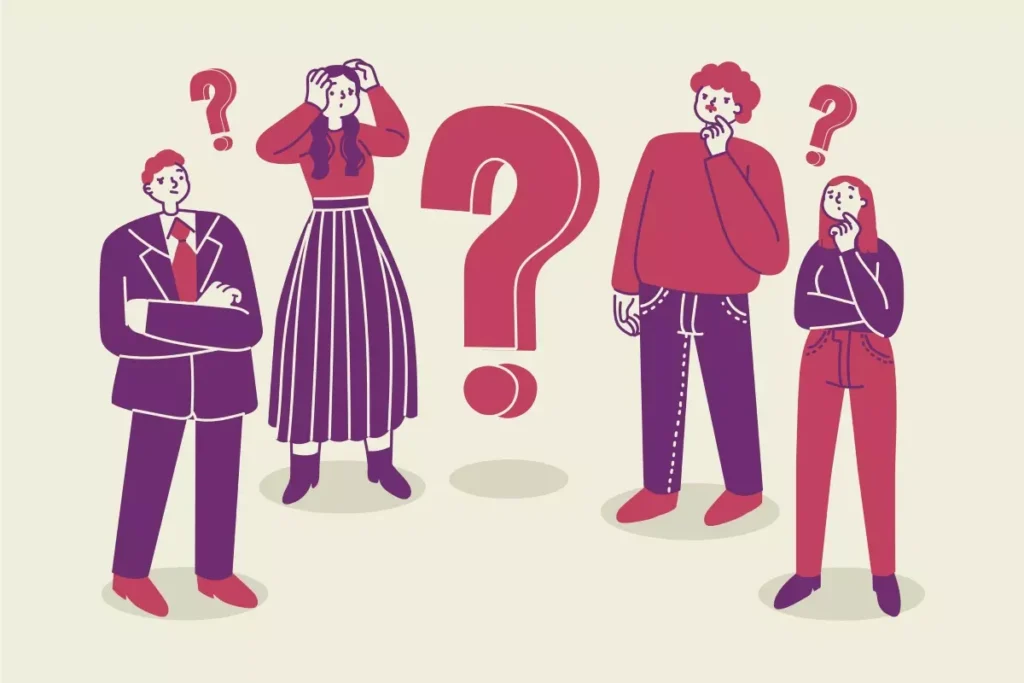Ilustração de pessoas confusas discutindo o fim do período de suspensão de contrato, simbolizando dúvidas comuns sobre essa fase.