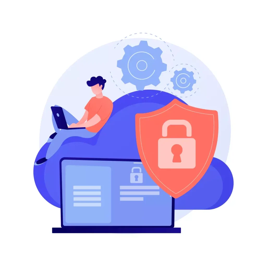 Ilustração de uma pessoa acessando o serviço de seguro-desemprego online para doméstica por meio de computador, simbolizando segurança digital e facilidade na solicitação.
