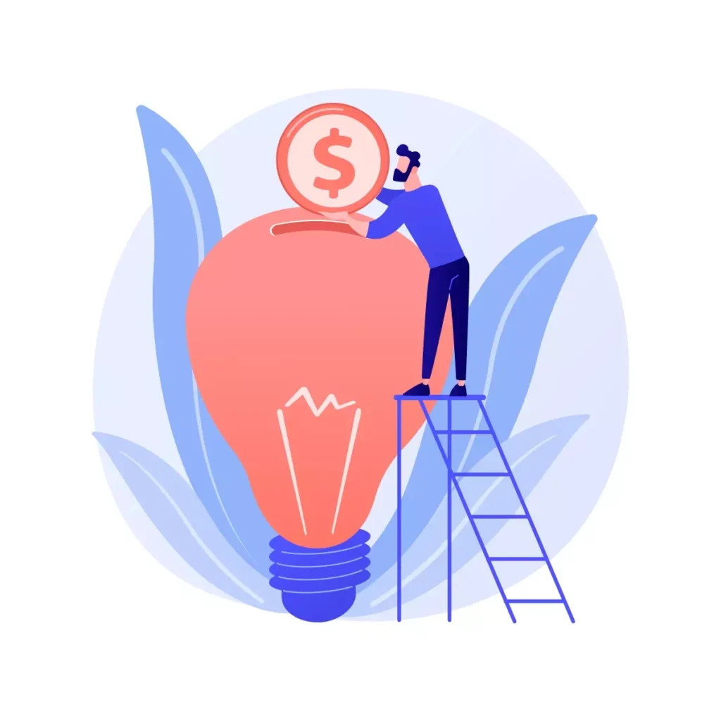 Ilustração representando a contribuição do empregador doméstico, com uma pessoa colocando uma moeda de dinheiro sobre uma lâmpada que simboliza ideias e incentivos.