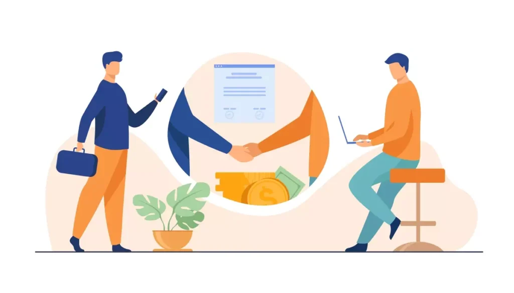 Ilustração explicando o guia DAE do eSocial doméstico, mostrando funcionários e empregador realizando cadastro e pagamento de obrigações trabalhistas.