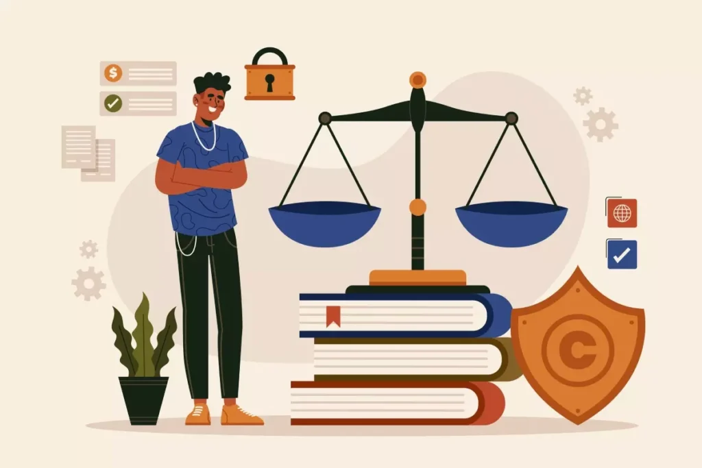 Ilustração representando a estabilidade da empregada doméstica com referências às leis trabalhistas e segurança jurídica, destacando o impacto da LC 150.