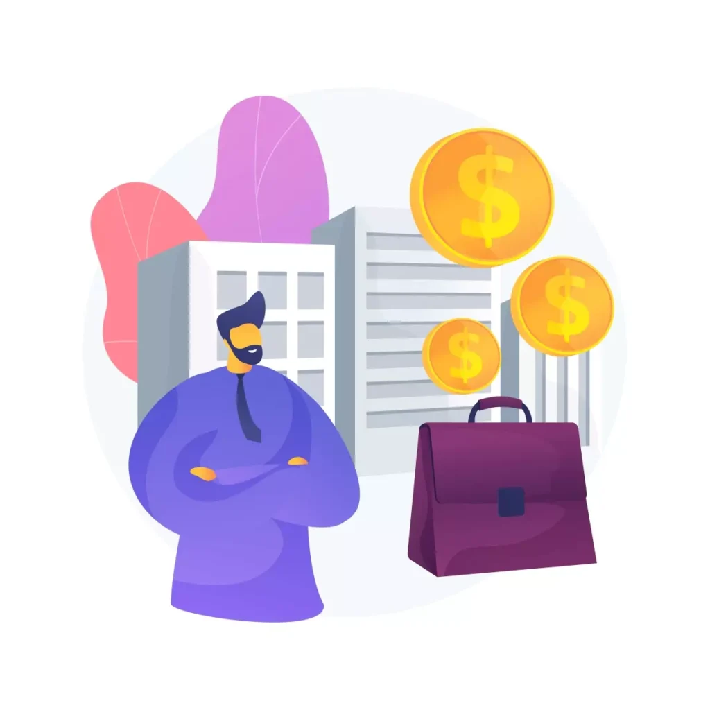 Ilustração de uma pessoa com símbolo de dinheiro e prédio, representando a multa rescisória no contrato de experiência para doméstica.