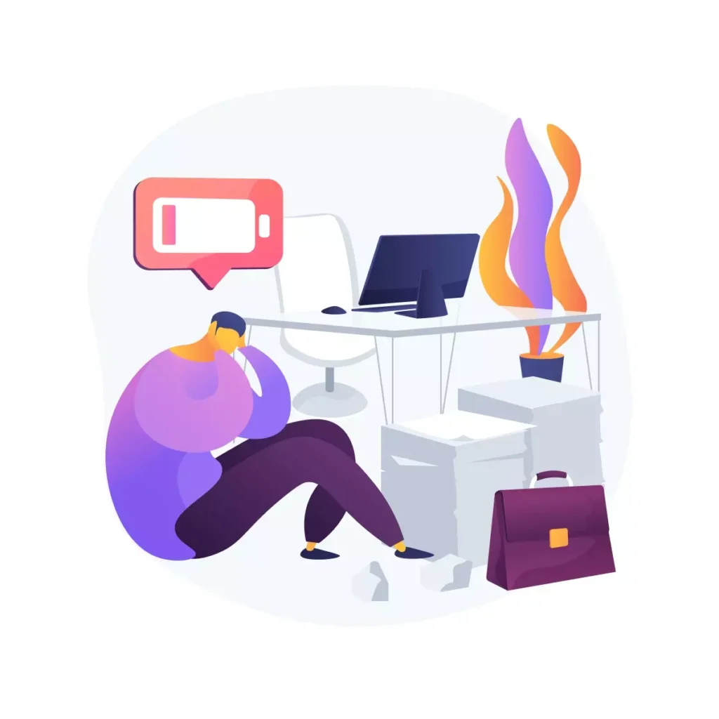 Ilustração mostrando uma pessoa de emprego doméstico sobrecarregada, com tarefas acumuladas e situação de desvio de função no trabalho doméstico.