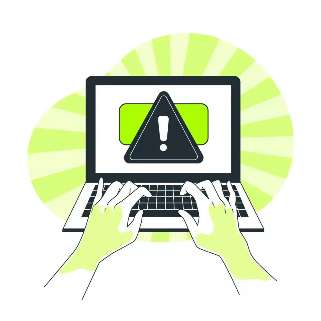 Imagem ilustrativa de aviso no eSocial doméstico com alerta de atenção em um computador portátil, representando o cuidado necessário com o aviso prévio.