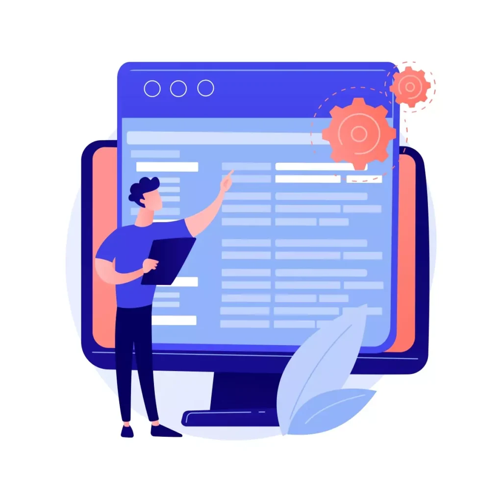 Imagem ilustrativa de uma pessoa realizando o cadastro do empregador doméstico no eSocial usando um computador, com ícones de engrenagem indicando configurações.