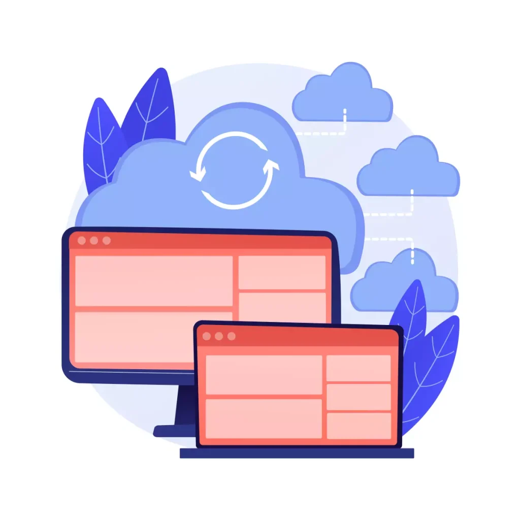 Imagem ilustrativa de telas de computador e nuvens, simbolizando a alteração da data de demissão no eSocial doméstico, processo importante para empregadores domésticos.
