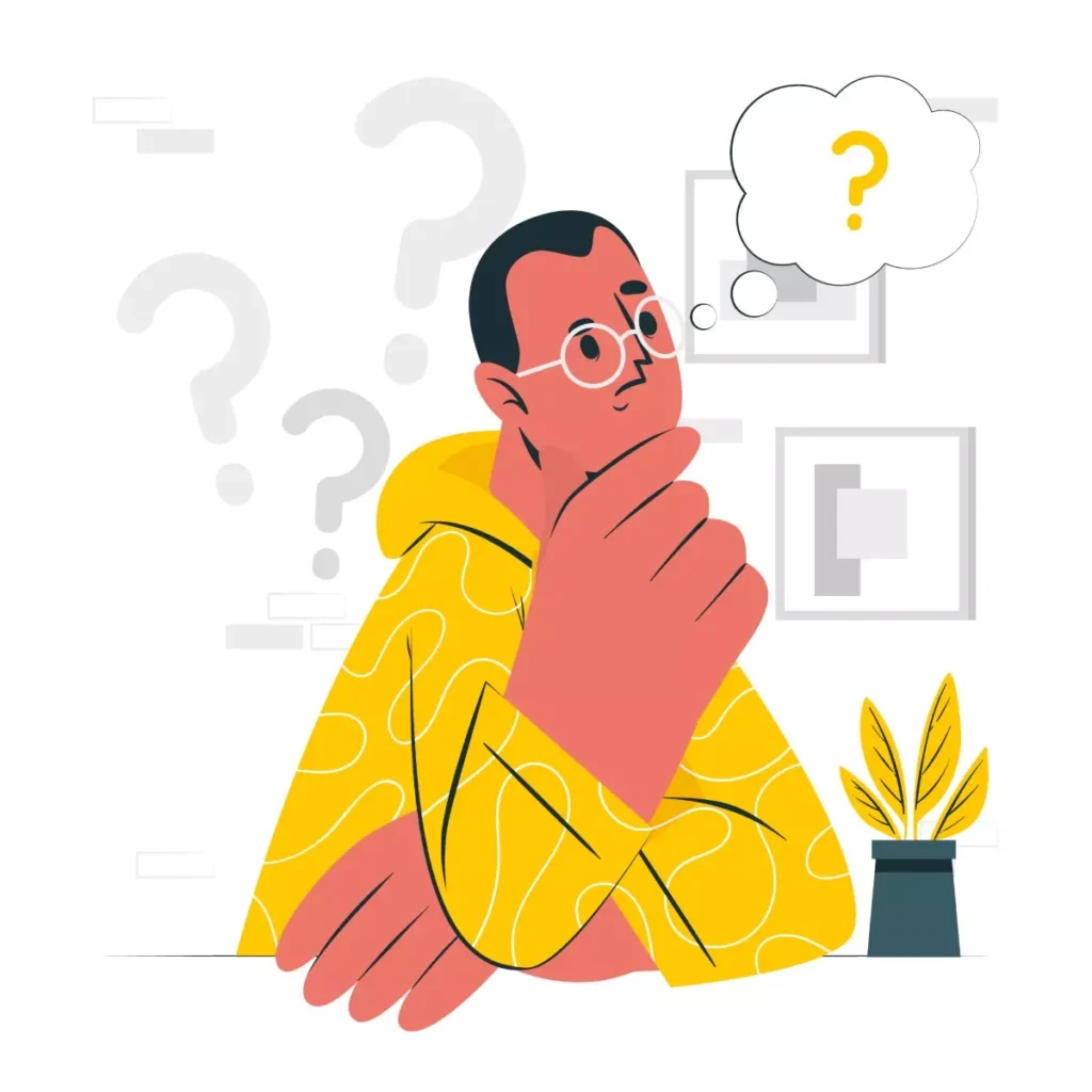 Ilustração de um homem pensativo com símbolo de questão e nuvem de pensamento, representando dúvidas sobre o acordo para desligamento da doméstica gestante.