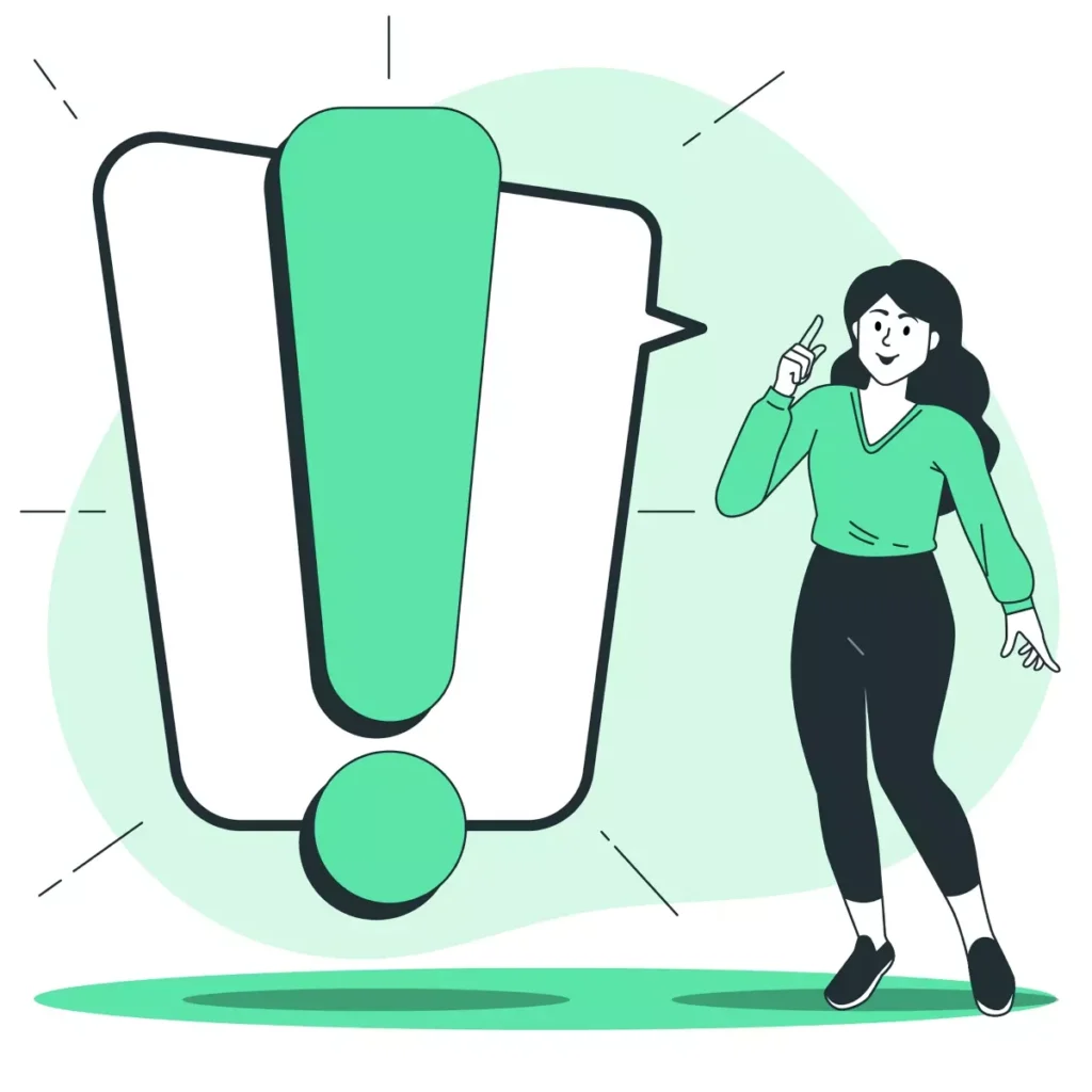 Ilustração de uma mulher explicando sobre aviso prévio no emprego doméstico, com destaque para um grande ponto de exclamação em fundo de desenho em estilo simples e moderno.