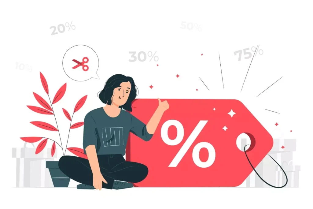 Ilustração sobre descontos na folha de pagamento da empregada doméstica, destacando redução de valores e percentual de desconto em um ambiente moderno.