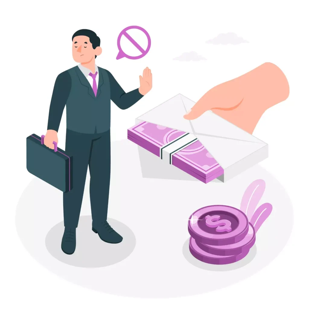 Ilustração representando licença não remunerada no emprego doméstico, com uma pessoa de terno e maleta, dinheiro e símbolo de proibição, esclarecendo direitos e obrigações.