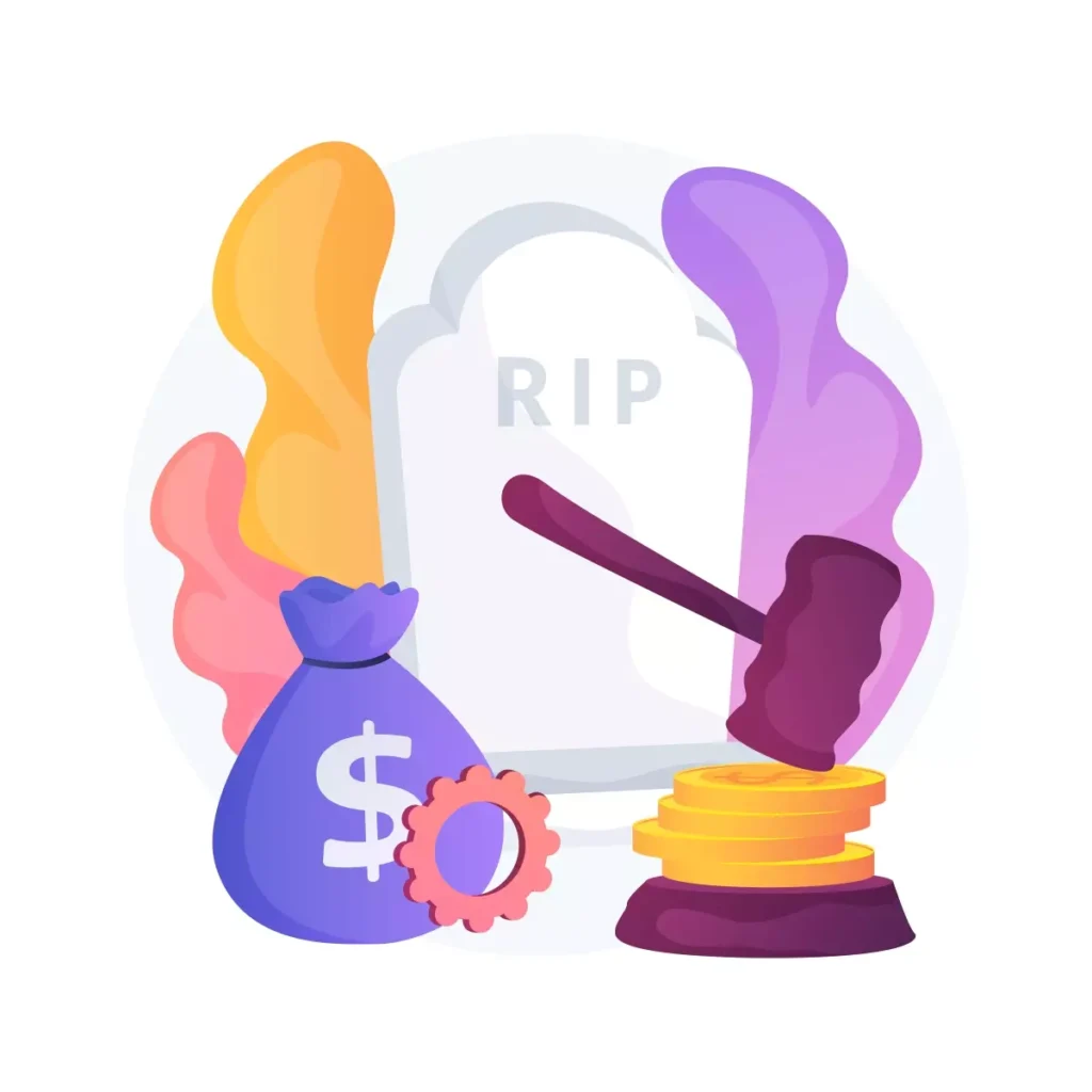 Ilustração sobre mudanças na pensão por morte no emprego doméstico, com lápis, moedas, saco de dinheiro e uma lápide, simbolizando alterações legais no benefício