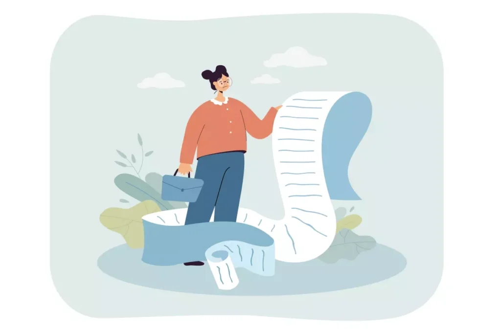 Ilustração de uma mulher segurando uma lista de pagamento do GPS para o emprego doméstico, representando a importância de regularizar o pagamento da GPS no serviço doméstico.