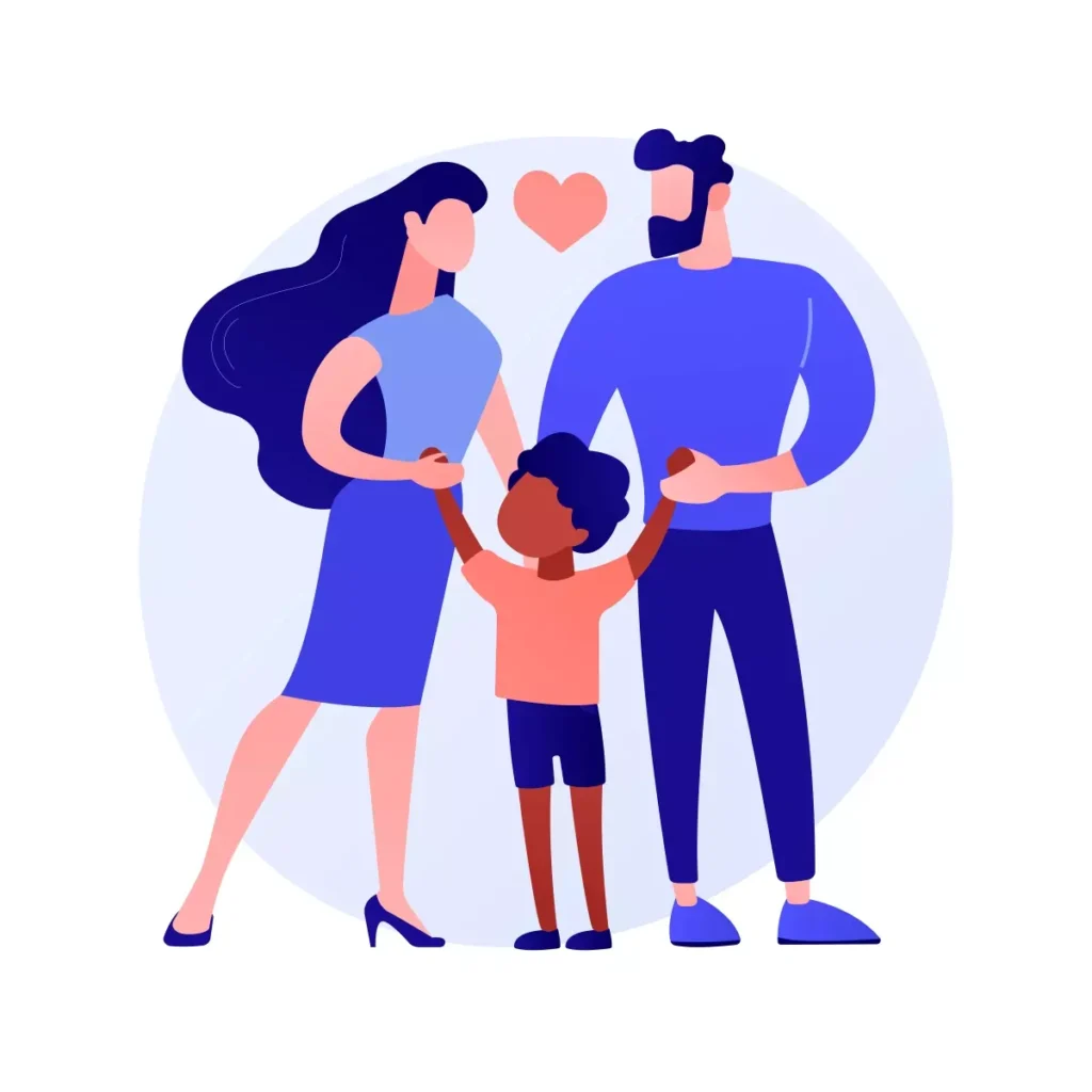 Ilustração de um pai, uma mãe e uma criança demonstrando amor e união, representando o conceito de licença paternidade no e-social doméstico.