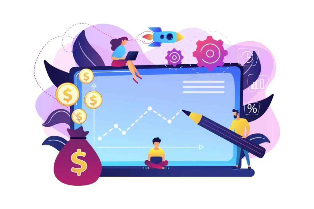 Imagem ilustrativa relacionada ao cálculo de horas extras e adicional noturno na rescisão de empregada doméstica, com gráficos, dinheiro e elementos de tecnologia.