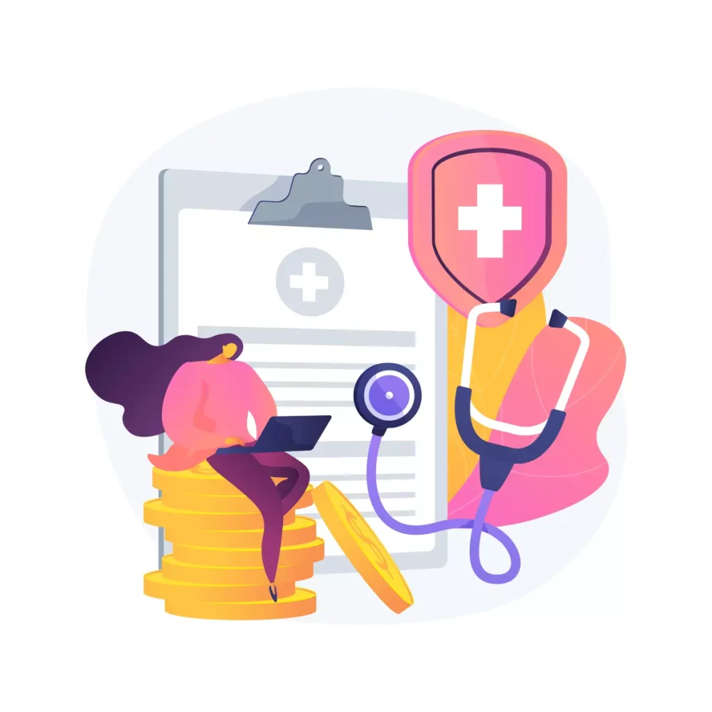 Ilustração de enfermeiro com estetoscópio, laptop e símbolos de saúde, destacando que enfermeiro pode ser empregado doméstico e cuidando de pacientes.