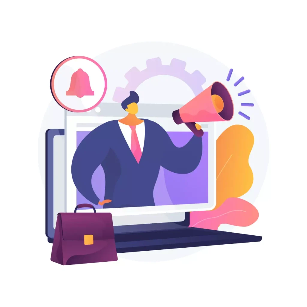 Imagem ilustrativa destacando as obrigações do empregador doméstico em fevereiro, com uma pessoa usando megafone em um desenho digital. Ideal para entender direitos e deveres trabalhistas nesse período.