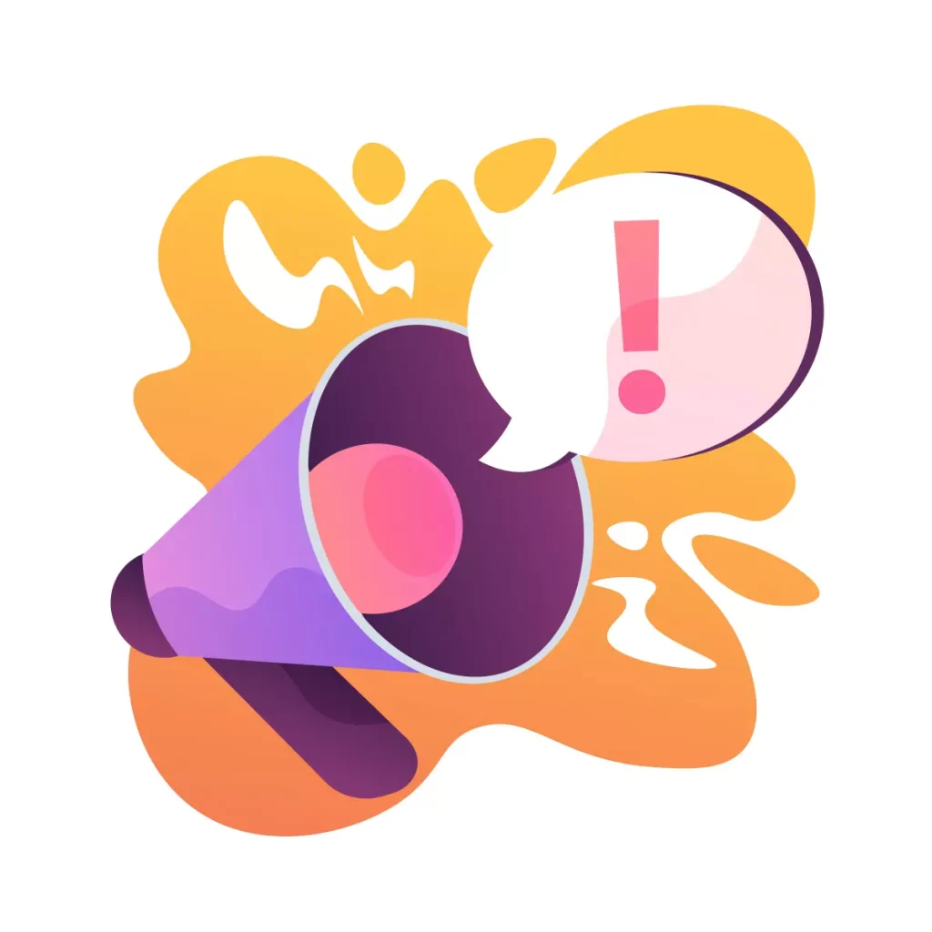 Imagem ilustrativa sobre aviso prévio para empregada doméstica, mostrando um megafone e uma caixa de texto com ponto de exclamação, destacando a importância do aviso prévio na relação de emprego.