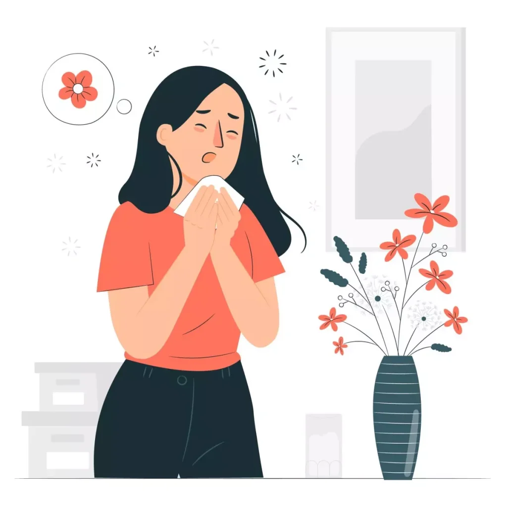 Ilustração de uma empregada doméstica com sintomas de gripe ou resfriado, indicando a importância do auxílio-doença para trabalhadoras domésticas adoentadas.