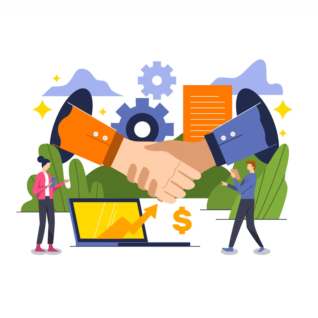 Imagem ilustrativa mostrando a negociação de demissão por comum acordo no emprego doméstico, com mãos apertadas entre duas pessoas, símbolos financeiros e documentos, representando um acordo trabalhista.