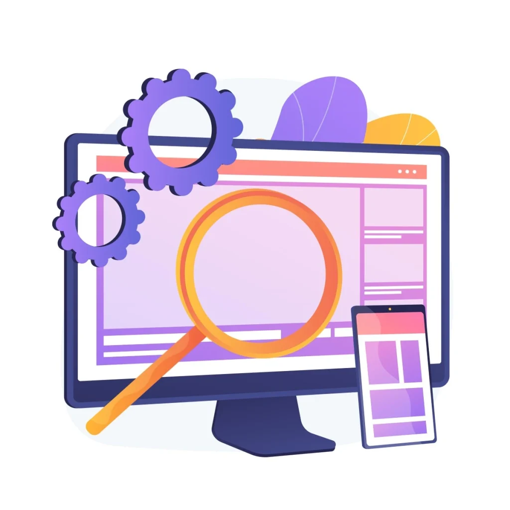 Imagem ilustrativa de uma tela de computador com uma lupa, símbolos de engrenagem e um smartphone, representando o processo de alterar salário no eSocial doméstico.