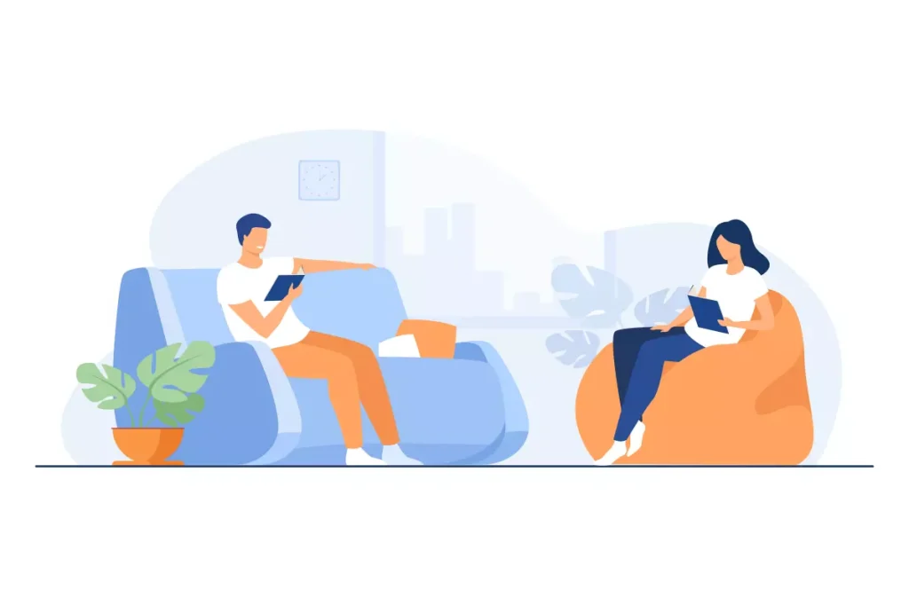 Ilustração de duas empregadas domésticas descansando em uma sala de estar. Uma delas está lendo um livro enquanto a outra conversa, simbolizando o descanso semanal remunerado da empregada doméstica.