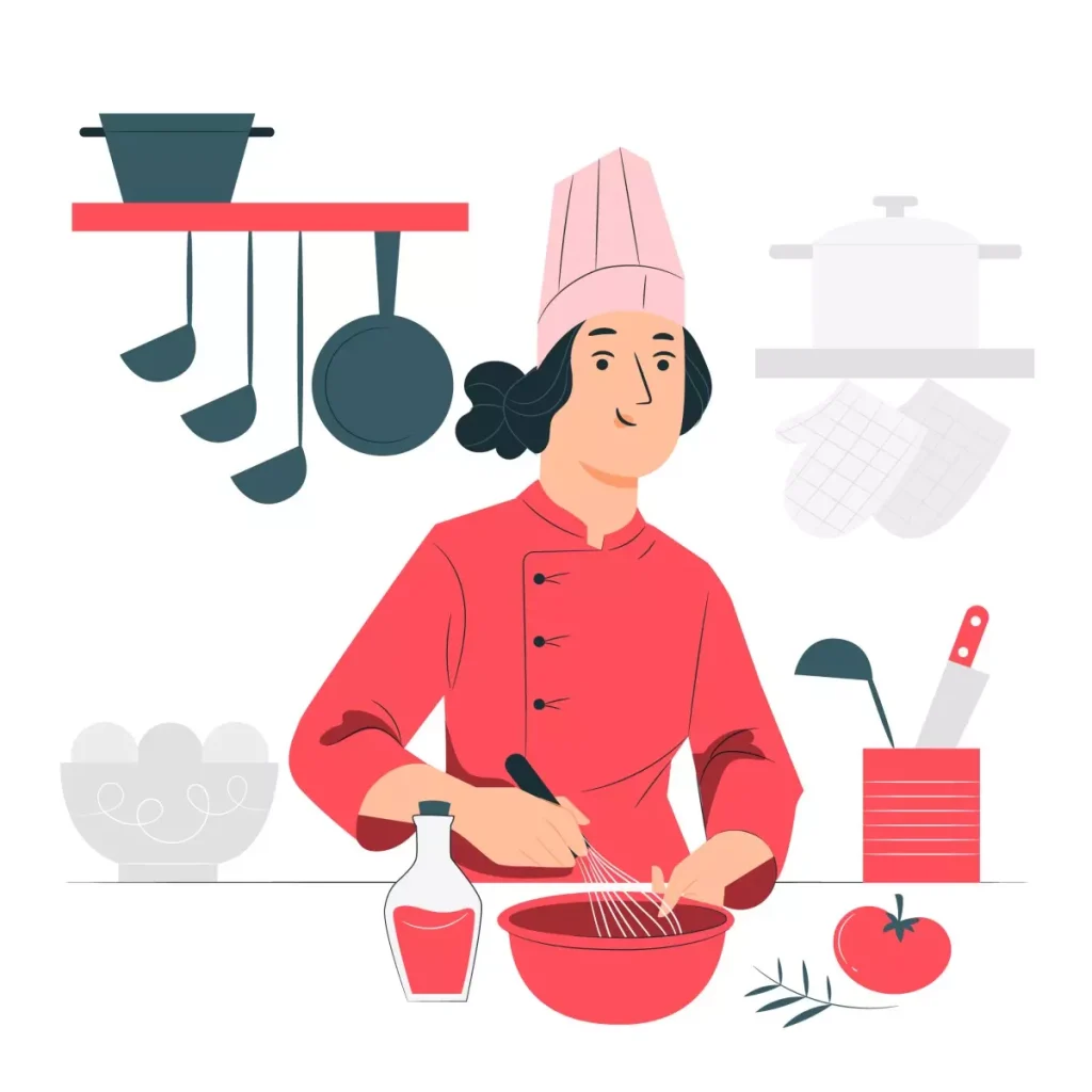 Imagem de uma cozinheira que também é empregada doméstica, preparando alimentos na cozinha, simbolizando as funções de uma profissional multifuncional.