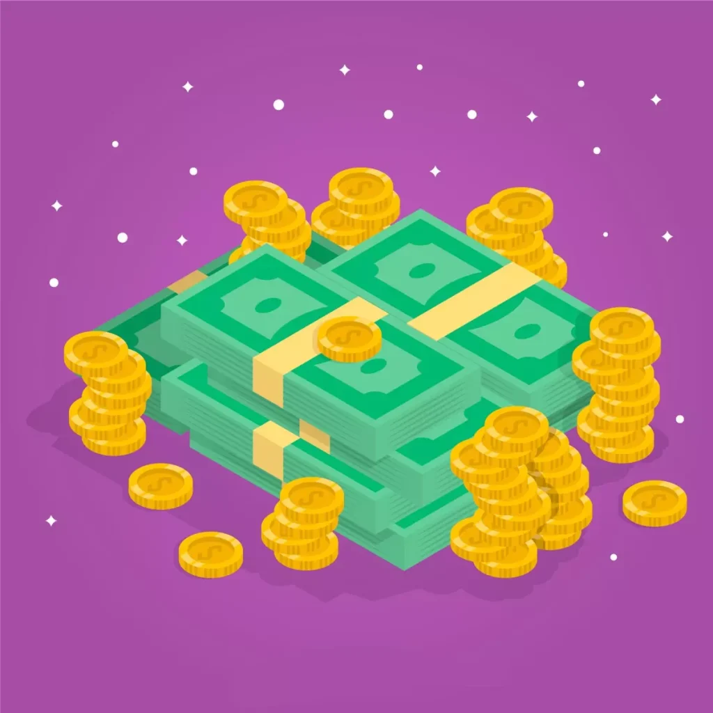 Ilustração de dinheiro e moedas representando o piso salarial da empregada doméstica em 2023, destacando o aumento e a valorização da profissão.
