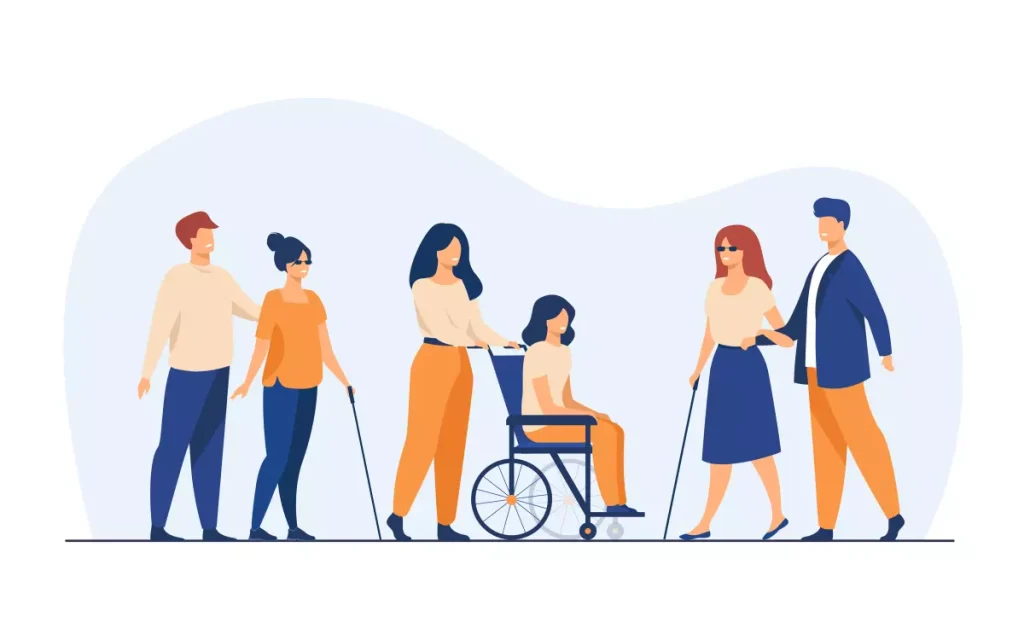 Ilustração de uma empregada doméstica aposentada por invalidez recebendo cuidados especiais ao lado de familiares, destacando o tema aposentadoria por invalidez da empregada doméstica.
