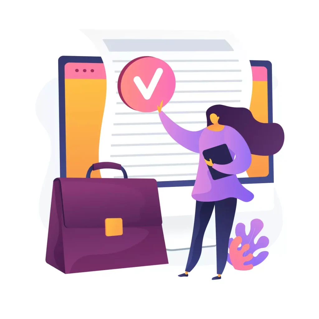 Ilustração de uma empregadora doméstica verificando obrigações de setembro, incluindo documentos e um checklist, enfatizando a importância do cumprimento das obrigações trabalhistas.
