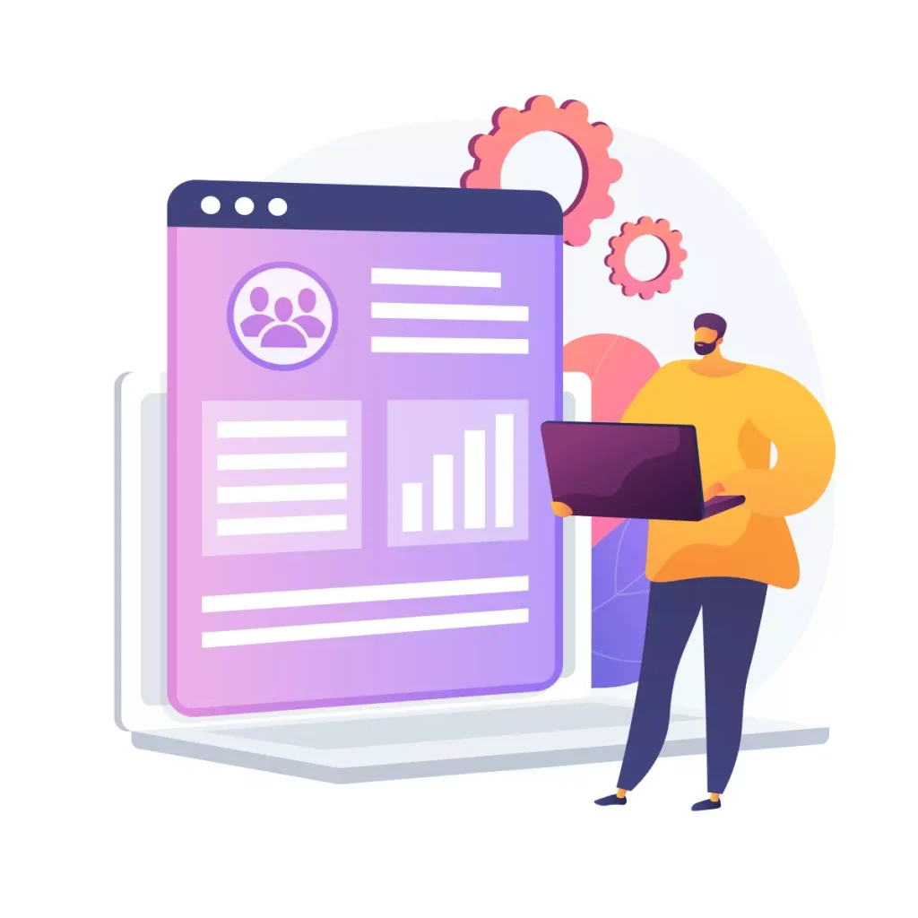 Ilustração de uma plataforma digital para gestão de domésticas, destacando benefícios como facilidade, organização e controle eficiente.