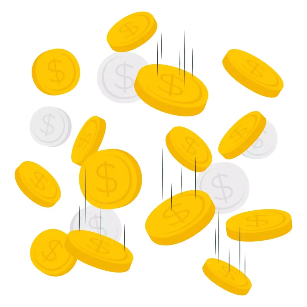 Imagem representando o salário mínimo de Santa Catarina para domésticas em 2024, visualizado por moedas de ouro caindo, indicando aumento salarial.